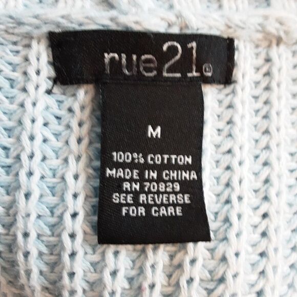 Rue 21 Open Cardigan Lacy Knit Dusky Blue 100% Cotton size M - Picture 4 of 4